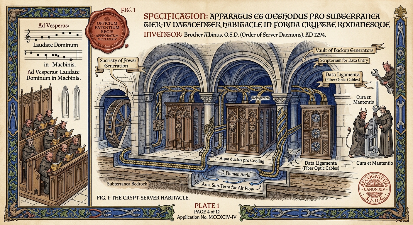FIG. 4B: Cloistered Server Hall Architecture in Orthographic Section